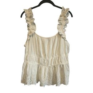 Old Navy Ruffled Straps White Eyelet Tank Top 100% Cotton Size XLarge